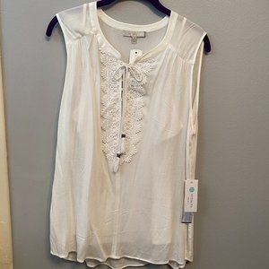 Pale Sky Ellicot crochet detail lace up top